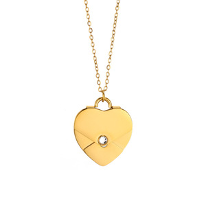 Ciondolo Collana Personalizzabile a <span class=keywords><strong>Cuore</strong></span> Aperto in Acciaio Inossidabile Placcato Oro, Design Vuoto per Incisione Fai-da-te, Gioielli - Product Image 5