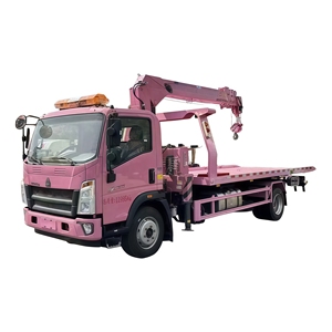 Camion de dépannage rose Sinotruk Howo 12T GVW avec grue de 5T, plateau 4x2 et bras de remorquage combiné pour le sauvetage routier multi-scénarios et le levage d'équipements - Product Image 1