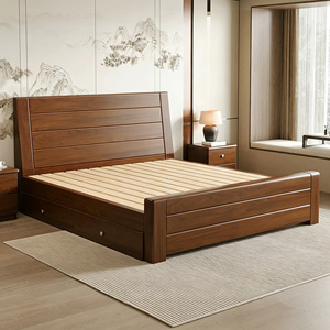 Base de Cama King/Queen de <span class=keywords><strong>Madera</strong></span> Maciza de Abeto, Roble y Pino, Estilo Nórdico, con Almacenamiento y Cajones - Product Image 1