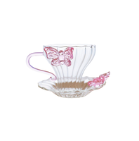 Tasse en verre 3D avec nœud papillon et support, service à thé rayé minimaliste chinois, design superposé écologique pour café et thé