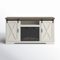 Meuble de maison grand rectangle en bois blanc meuble TV tiroir de rangement table à thé porte de grange meuble TV avec cheminée