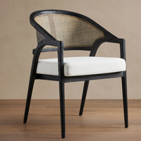 Fauteuil de salle à manger Aimee en chêne massif avec dossier en rotin et coussin rembourré, fauteuil moderne, vente en gros personnalisée