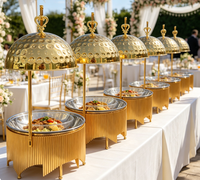 Nouveau Réchaud de Buffet Professionnel Diamant 8L en Acier Inoxydable Blanc et Doré pour Restauration, Chauffe-Plats Suspendu