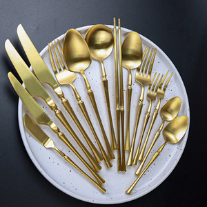 Shiny-Jh Stainless Steel Cutlery Set Gold 304 Western Style Steak Knife Fork Spoon <b>Dinnerware</b> Set - Product Image 3