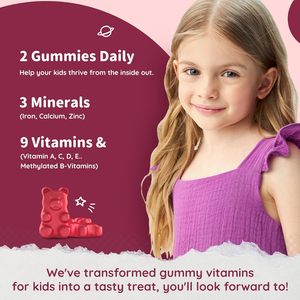 Trẻ em Vitamin tổng hợp Gummies với canxi, kẽm hỗ trợ miễn dịch, xây dựng máu & hỗ trợ năng lượng cho thiếu sắt, thiếu máu, Ăn Chay - Product Image 3