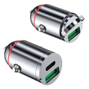 Cargador de coche de 30W con carga rápida PD3.0 USB C para teléfono y tableta, color plateado. - Product Image 2
