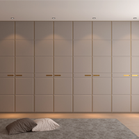 Armoire rembourrée en cuir avec cadre en aluminium et poignée encastrée, options de porte coulissante ou pliante pour chambre moderne