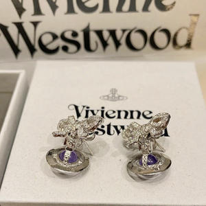 Pendientes Vivienne Purple Bow 3D Planet Drop, Aleación con Diamantes de Zirconia, Diseño de Saturno, Elegantes y Lujosos, Unisex - Product Image 2