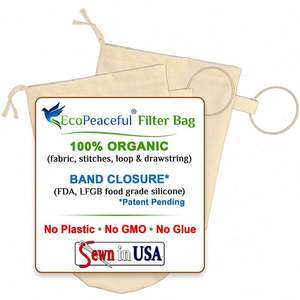 6"x10" Organic Cotton Cold Brew Coffee Bags Nut Milk, Celery Juice Extra Fine Filter Strainer Drawstring & Silicone Band Closure - Product Image 5