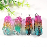 Pendentif Arbre de Vie en Quartz Arc-en-ciel Naturel 7 Chakras, Breloques en Pierres Précieuses Énergétiques de Guérison Reiki pour la Fabrication de Colliers et Bijoux