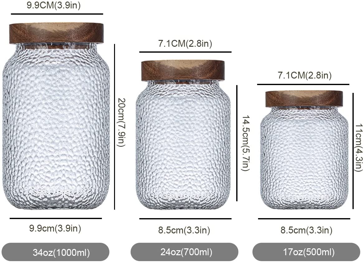 Glass Storage Jar, Food Storage Container Airtight Food Jars with Bamboo Wooden Lid, Kitchen Canisters