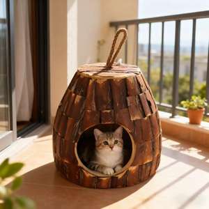 Taşınabilir El Tipi Rahat Kedi Yatağı Evcil Hayvan Kedi Evi Tüylü Arkadaşlar İçin Rahat Yatak Rattan Eşya Kedi Evi - Product Image 1