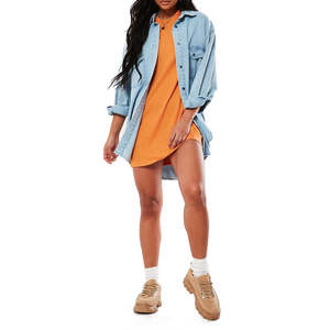 Toptan özel baskı logosu yüksek kalite düz kadınlar damla omuz T <span class=keywords><strong>Shirt</strong></span> elbise rahat yaz pamuk boy bayanlar elbise - Product Image 6