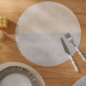 Two Tone Stitched Pvc Leather Placemat Round Heat Insulating Western Style Dining Mat Oil Proof Bowl Cup <b>Coaster</b> - Product Image 4