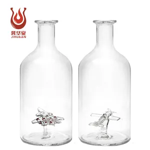 manufacturer top class aircraft handmade lead-free transparent high borosilicate glass vodka bottle wholesale