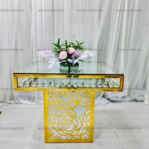 Новейший дизайн, Золотая рама из нержавеющей стали, стеклянный стол с кристаллами для украшения свадьбы - Product Image 1