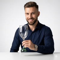 Verre à vin en cristal coloré Raymond Tulip 350 ml, verrerie artisanale au design contemporain, base bleu lac pour service à vin