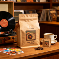Sachet de café personnalisé imprimé en gravure, fond plat, huit soudures latérales, pochette verticale avec fermeture éclair pour 500g de grains de café