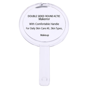 Double Sided Round Acrylic Makeup <b>Mirror</b> With Comfortable Handle For Daily Skin Care All Skin Types - Product Image 2