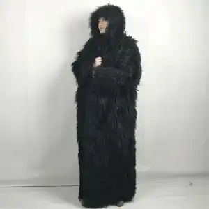 62 inch knee length hooded men mongolian lamb fur coat extra long floor length mongolian lamb fur coat