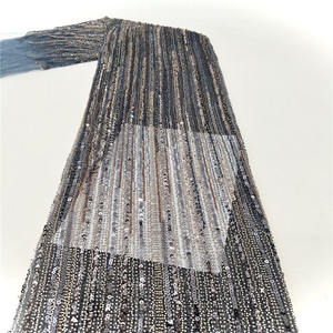 Vàng Tối Bead Sequin Thêu Pháp Ren Vải Với 3D Hoa Ren Lưới Cho Cô Dâu Trang Trí Lưới Vải Với Đính - Product Image 5