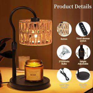 Lampe à bougie en rotin LANJO Boho avec variateur d'intensité et minuterie, diffuseur de parfum sans flamme pour cires parfumées - Product Image 2