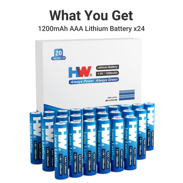 Wholesale HW FR03 AAA Lithium Battery 1.5V 1200mAh Li-FeS2 Non-Rechargeable 20 Year Shelf Life 12/24pcs