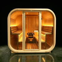 Sauna Esterna in Abete Carbonizzato 1600x2060x2000mm per 4 Persone, Modello Cubo con Luce LED, Disponibile nel Magazzino USA