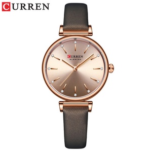 Montre à quartz tendance pour femme avec logo personnalisé 9081, bracelet en cuir véritable, verre à aiguilles, boîtier en alliage simple et résistant à l'eau - Product Image 2