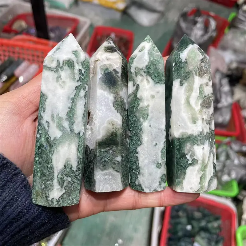 Bán Buôn Chất Lượng Cao Moss Agate Điểm Chữa Bệnh Tinh Thể Thạch Anh Agate Druzy Điểm Cho Món Quà Cưới