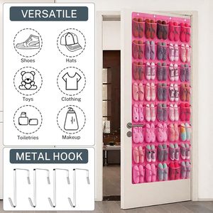 40 Pocket Over The Door <b>Shoe</b> Organizer Hot Pink Mesh Hanging <b>Storage</b> For <b>Shoes</b> Behind Door Wall Mount - Product Image 2
