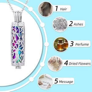 Cross-border New Stainless Steel <b>Memorial</b> Pet Ashes Pendant Necklace Plant Design Hollow Cylinder Charm Necklace - Product Image 4
