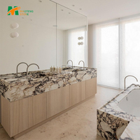 Meuble-lavabo moderne en marbre Calacatta Viola MT STONE pour salle de bain, armoire en bois blanc moderne avec vasque simple et tiroirs