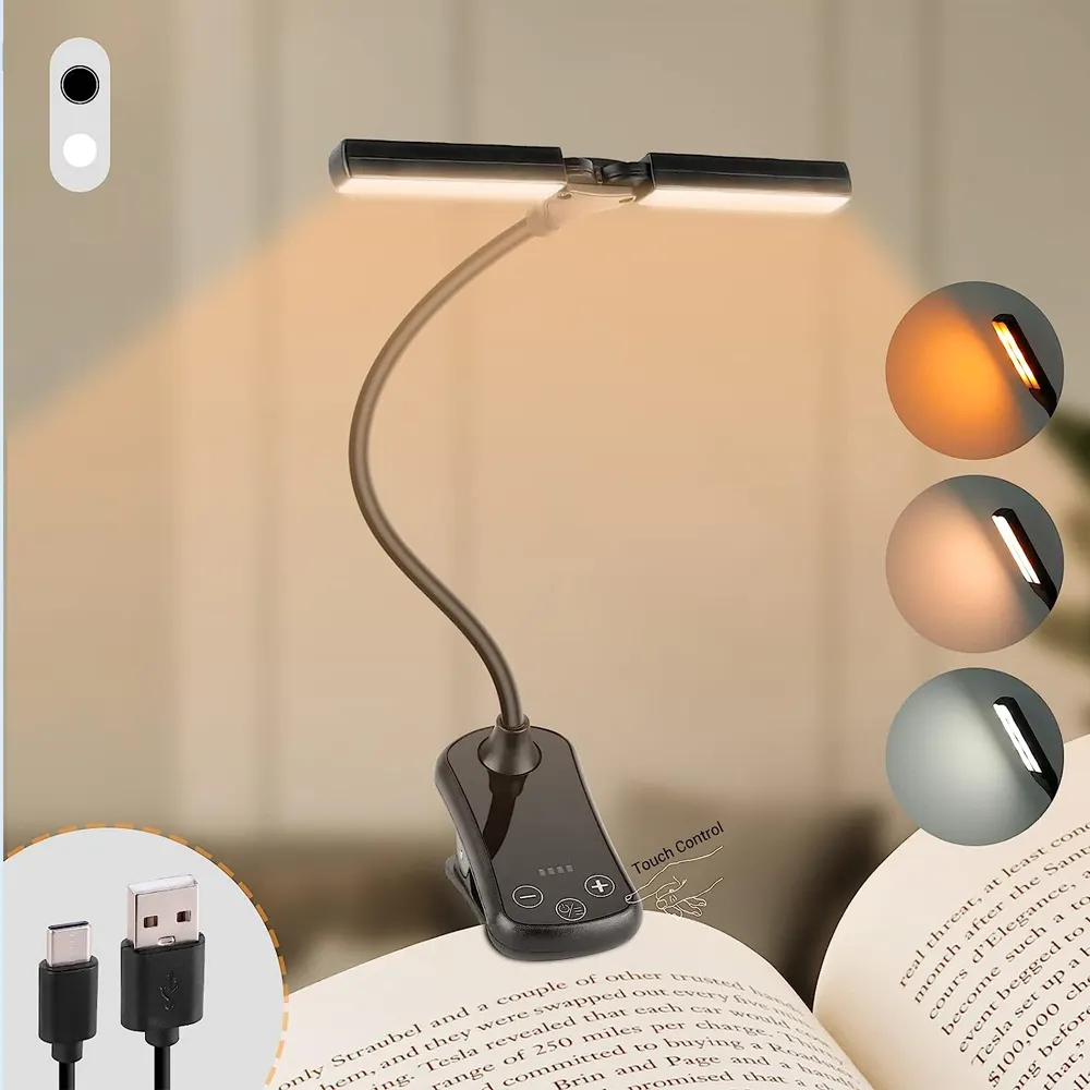 14 LED Clip-On โคมไฟหนังสือ 3 สี 8 ความสว่าง USB ชาร์จไฟกลางคืนแบบพกพาอ่านหนังสือโคมไฟโคมไฟตั้งโต๊ะขนาดเล็ก