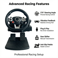 YJT-4SW2004 Volant de jeu PS4 7-en-1 pour ordinateur, support de jeu de course filaire noir