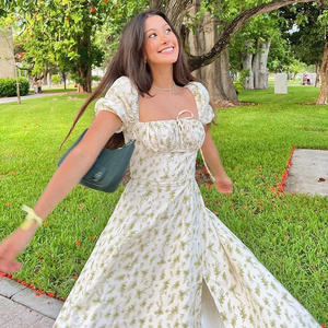 Robe longue fendue à lacets en dentelle florale à manches bouffantes, mode été Europe et Amérique, vêtements de plage pour femmes <span class=keywords><strong>2022</strong></span> - Product Image 5