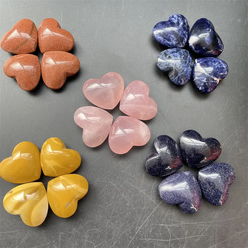 5MM Love Heart Stone Natural High Quality Polished Sodalite Rose Quartz Crystal Heart For Gift