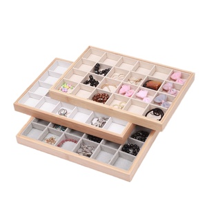 Modern Multiple Colors Bamboo Wood 24 Compartment Velvet Lining Jewelry Bracelet <b>Bangle</b> Organizer Tray - Product Image 1