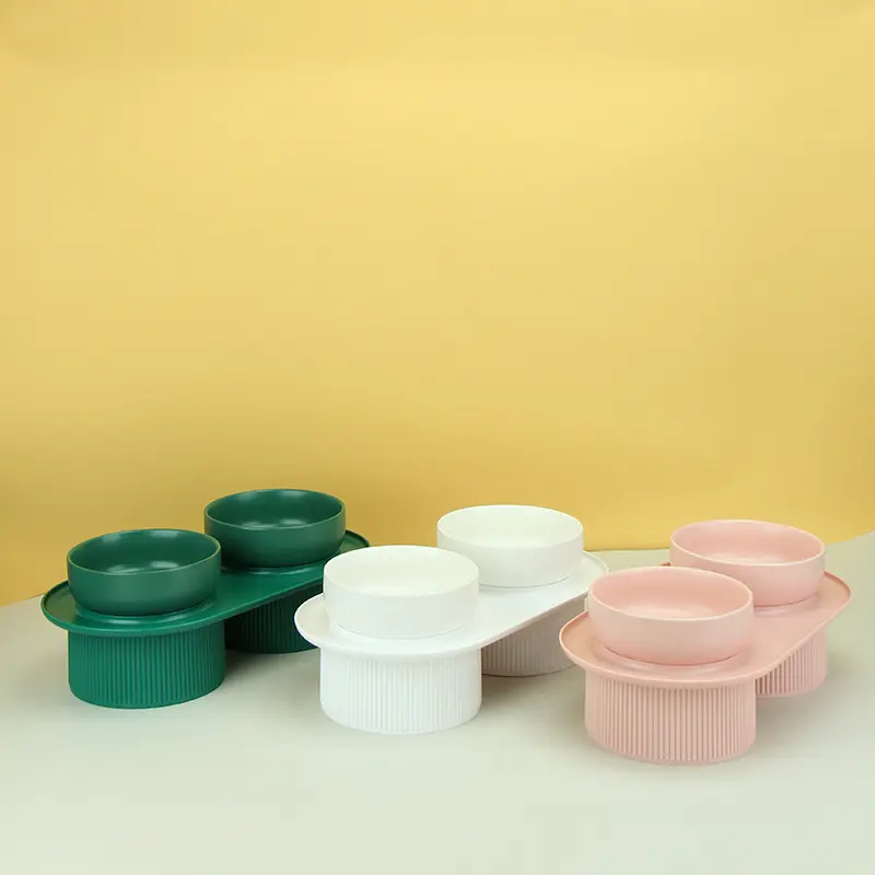 Custom Luxury Double Pet Feeding Bowls Elevated Cat Bowl E Ceramic Dog Bowl