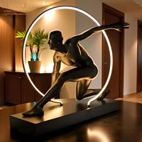 Lampe sur pied LED moderne en forme de sculpture humanoïde, anneau lumineux en fibre de verre noire, haute luminosité 3000K/4000K/6500K, pour hall d'hôtel et salle d'exposition