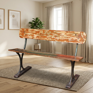 Banc de patio vintage en bois massif indien avec base en métal, pour salon, jardin, hôtel, banquette extérieure en métal 2 places - Product Image 4