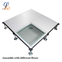 Piso elevado de vidrio Antiestático de alta transparencia Espacios estéticos modernos Lingding Floor Match para computadora de taller de hospital