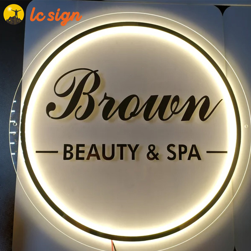 Customized Acrylic Sign round commercial logo Backlit Sign Salon logo Round logo 3D company sign