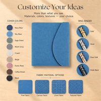 Organiseur de budget personnalisé A5 en tissu denim bleu avec 6 anneaux métalliques et poche intérieure