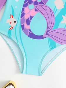 Trajes de Baño de una Pieza para Niñas, Traje de Baño Hawaiano de Manga Larga, Bonito Traje de Baño de <span class=keywords><strong>Sirena</strong></span> de Dibujos Animados, Camisetas de Playa para Surfear - Product Image 5