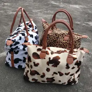 Sacs à main en flanelle de vache et léopard pour femmes, sac à bandoulière pour le week-end, nouvelle collection