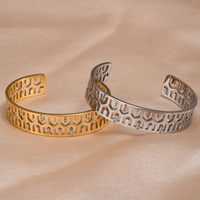 Bracelet manchette ouvert géométrique doré avec zircon creux, bijou fantaisie pour femme