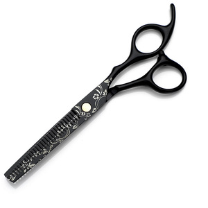 Tijeras de peluquería Kawamoto de 6 pulgadas, tijeras de entresacar negras, imitación Morning Glory, para diestros, acero inoxidable 440C - Product Image 1