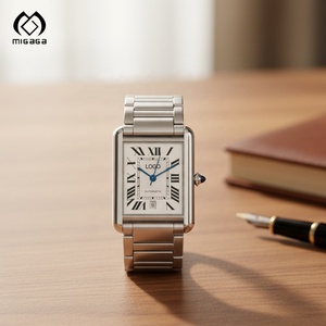 맞춤형 비즈니스 빈티지 소가죽 시계줄 스테인리스 스틸 사각 다이얼 야광 50미터 방수 오토매틱 남성용 시계 - Product Image 2