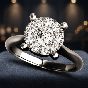 แหวนเพชรแล็บโกรว์ทรงโซลิแทร์ล้อมเพชร โรเดียม ทอง 10K 14K 18K เงิน 925 935 คลาสสิก สำหรับงานหมั้น งานแต่งงาน งานเลี้ยง เครื่องประดับชั้นดี - Product Image 1